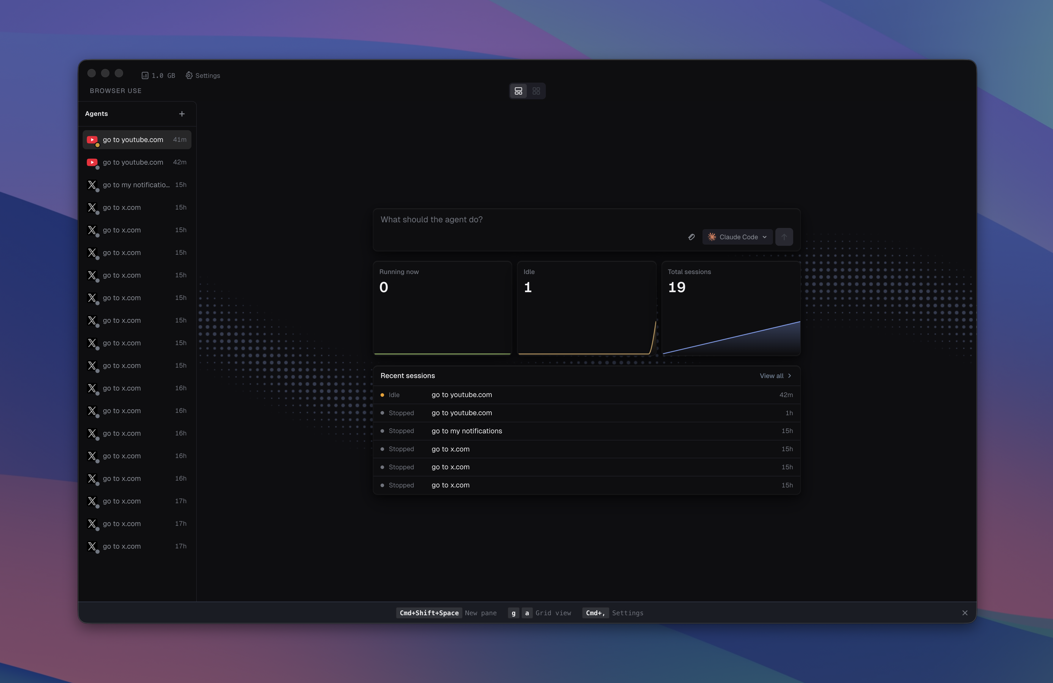 Browser Use Desktop App 대시보드