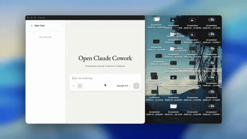 Open Claude Cowork 데모 GIF